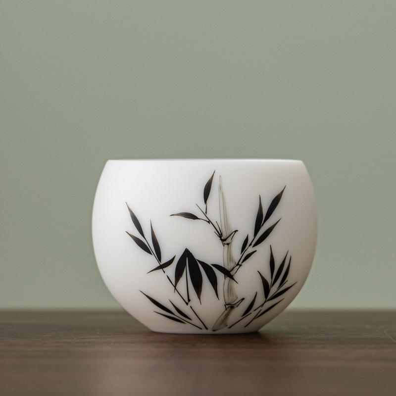 

Hand-painted vegetarian-fired suet jade porcelain master cup with hand gift teacup Chinese white tea set business gift set tea cup