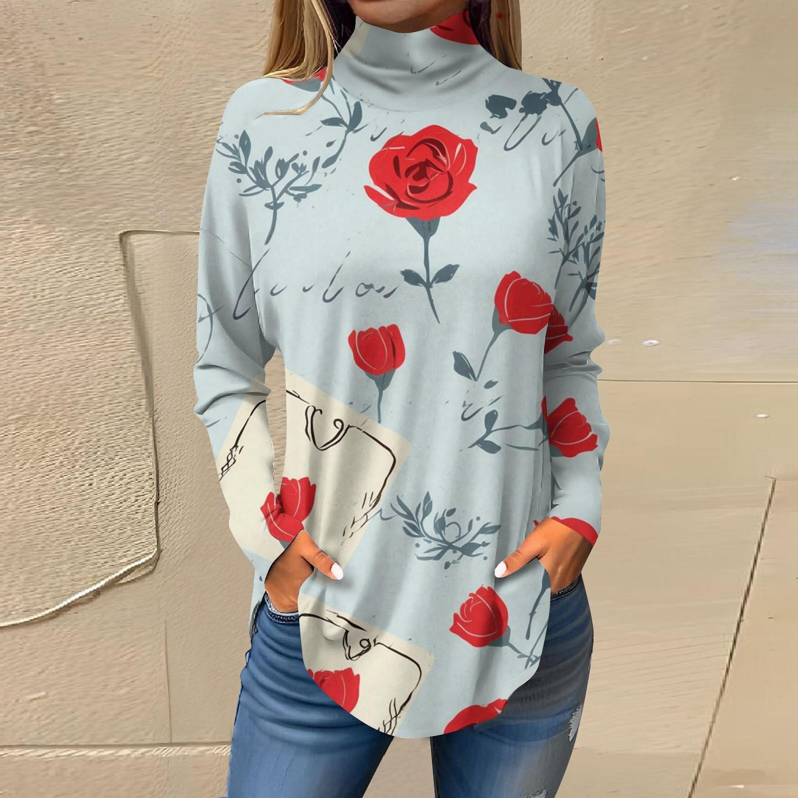 

Женская модная повседневная свободная водолазка с принтом ко Дню святого Валентина XXXL синий