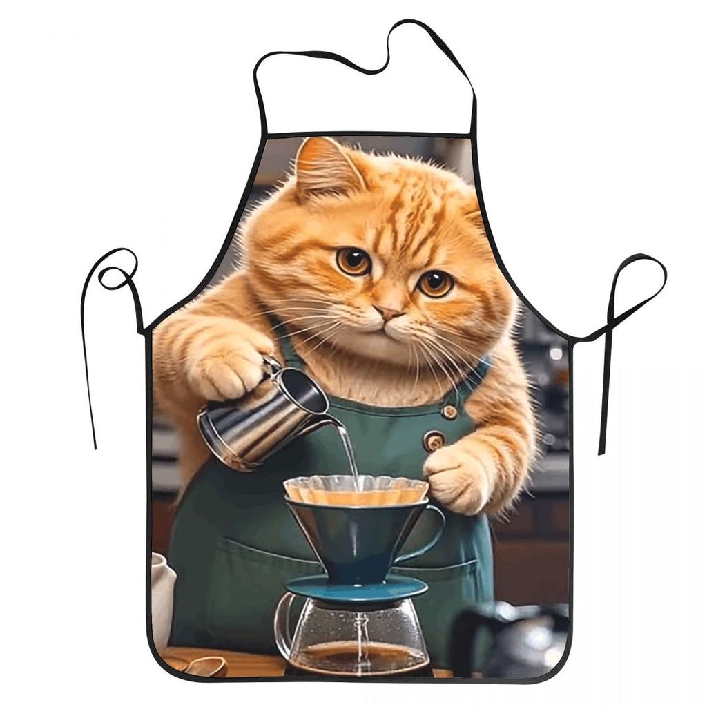 Cartoon Cooking Cat Aprons Chef Baking Tablier Waterproof Bib Kitchen Cleaning Pinafore for Women Men Painting