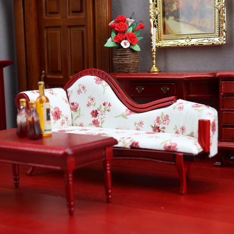 1:12 Dollhouse European Style Chaise Lounge, Ornate Vintage Sofa for Miniature Room, Dollhouse Furniture Scene Prop