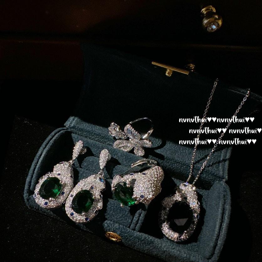 Colombian Emerald Cheetah Gemstone Necklace, Antique, Plated With 18K Gold, Malachite Green Cheetah Zircon Ring.