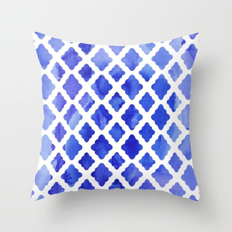 Geometric Cushion Cover Blue Abstract Print Polyester Pillowcase Geometric Art Pillowcase Square Home Decor