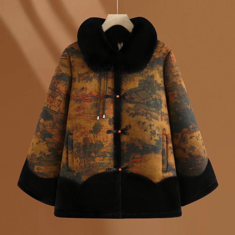 

Женская зимняя куртка с утолщением для людей среднего и пожилого возраста, пальто с меховым воротником для пожилой женщины, бабушки, сохраняющее тепло, плюс бархатный мех 5XL жёлтый