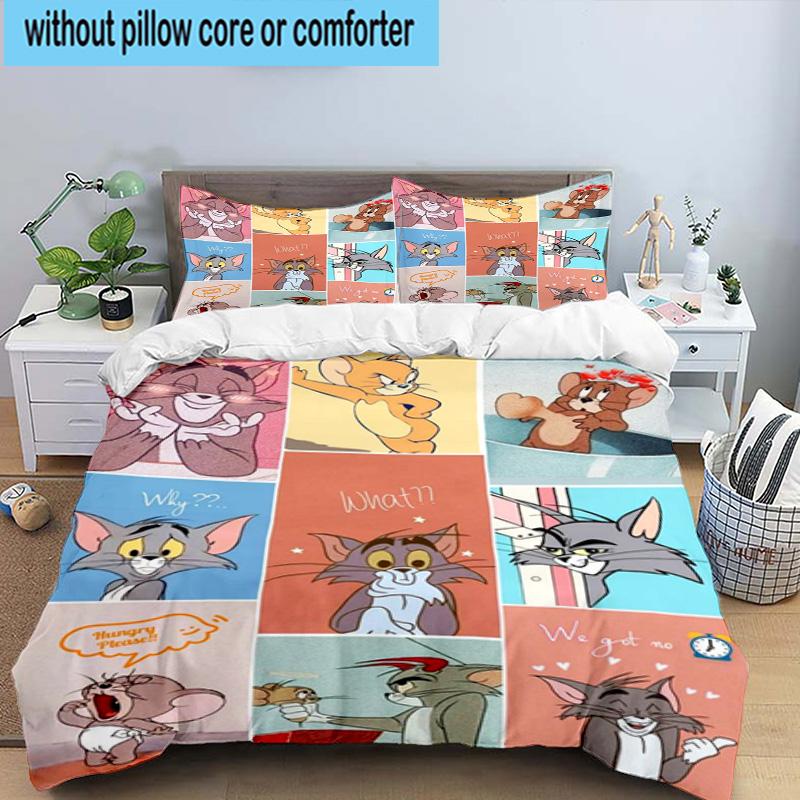 3PCS Cat And Mouse In Flowers 3pcs Bedding,Including 3PCS Duvet Cover And 2pcs Pillowcases Perfect for Christmas,Ideal for Bedroom, Dormitory