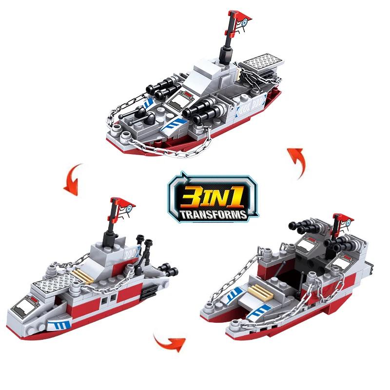 1068 PCS Military 8 IN 1 Army Ocean Cruiser Warship Building Blocks Aircraft Weapon Ship Bricks City Toys for Children