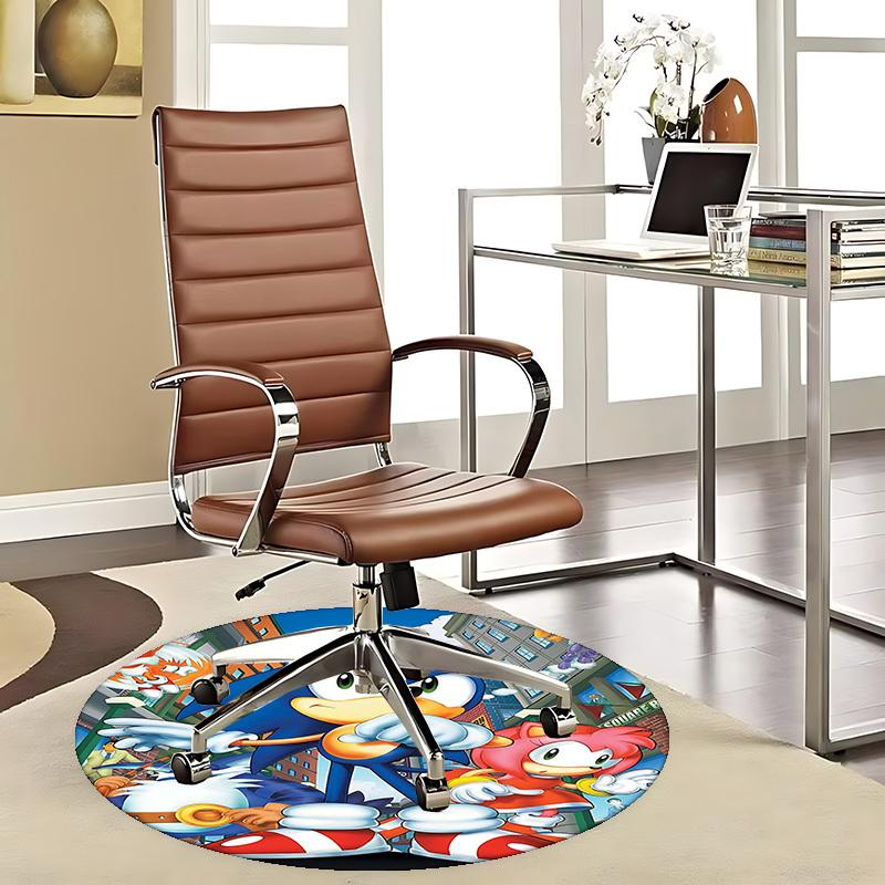 

1pc Sonic the Hedgehog Anime Cartoon Design Round Carpet for Office Chair Mat, NonSlip Rug Suitable for Home Decor, Living Room, Bedroom, Game Room 80cm