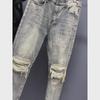 Men's Retro Patchwork Slim Zipper Jeans - Trendy Straight-Leg Style