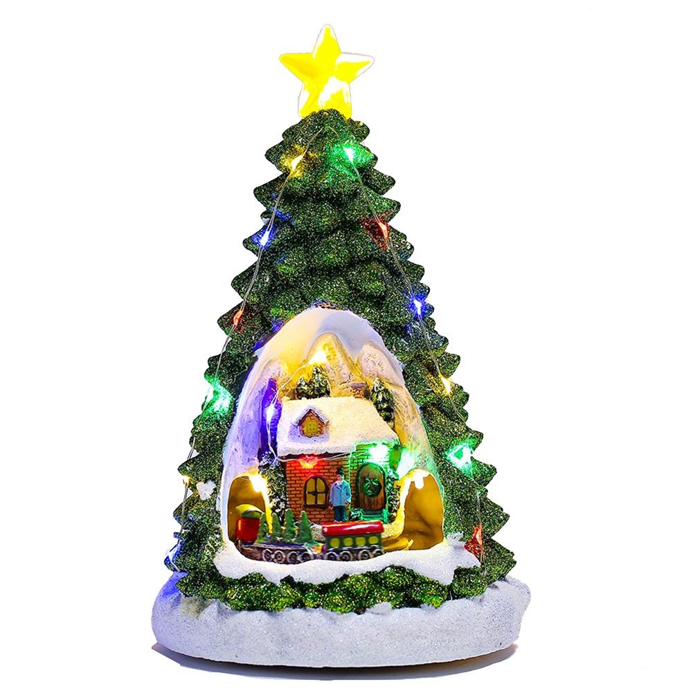 M-Modern-Christmas Tree Light House Music Decoration Adult Children Rotating Train Winter Scene House Desktop Holiday Decor
