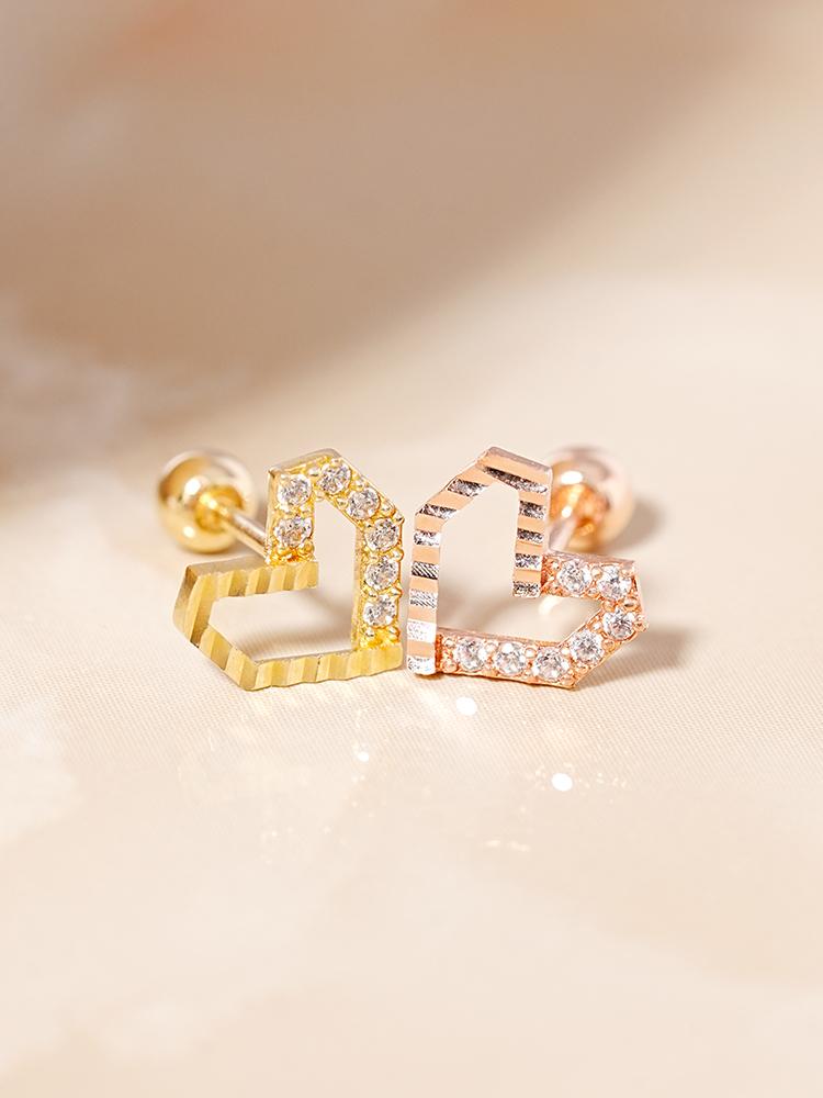 Minimalpiercing 14K Half And Half Heart Cubic Piercing Earrings