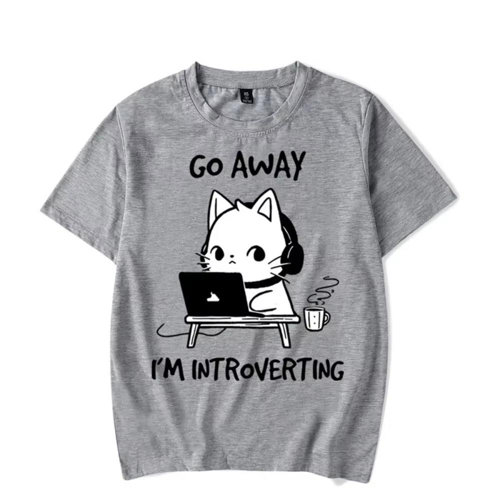 Go Away I’m Introverting Graphic T Shirts Funny Cat Gamer Gaming Tshirt Tops Fashion Harajuku T-shirts Women Men Brand T-shirt