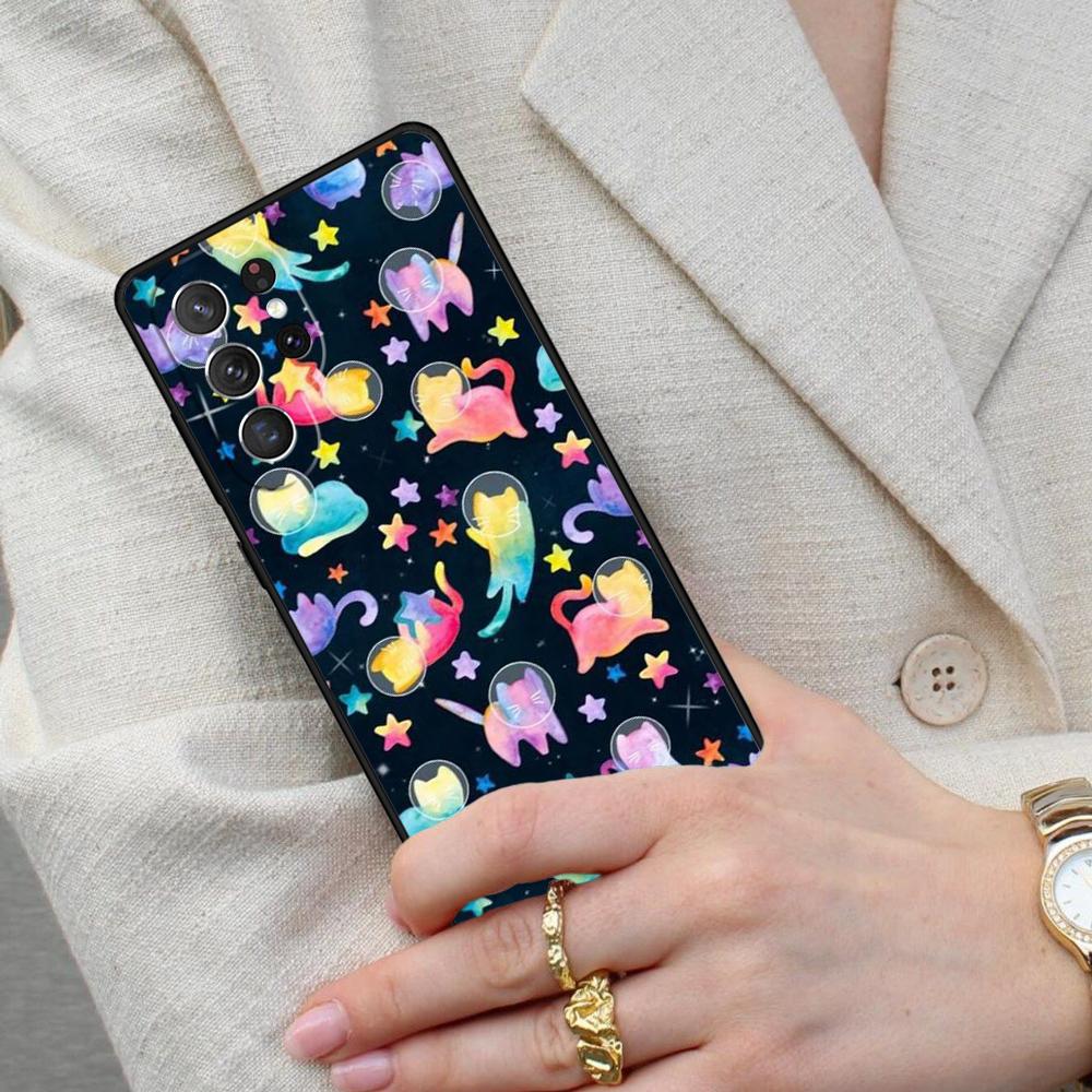 Space Happy Cats Cell Phone Case for Samsung Galaxy S26 Ultra S25 S24 S23 S22 S21 S20 Note10 Cover