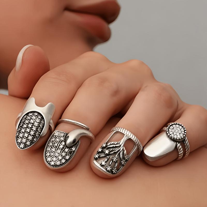 1Pc Retro Nail Ring Unisex Adjustable Opening Ring Hip-Hop Punk for Daily Wear Party Street Performance Jewelry Gifts
