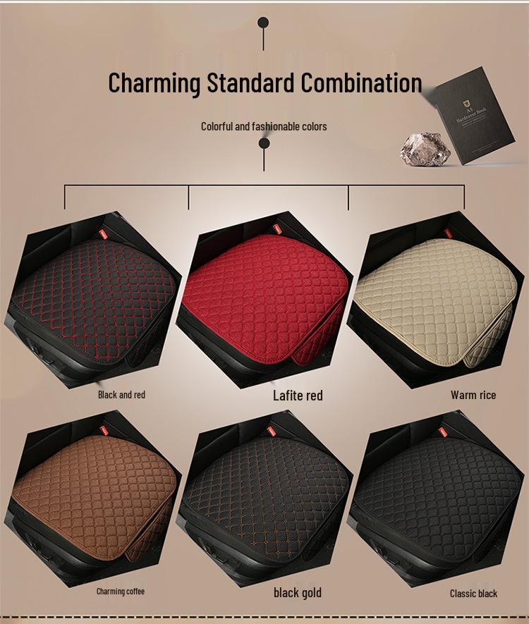 Universal Linen Car Seat Cushion Set - 5-Seater, 3-Piece, All-Season Comfort