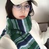 Falling Pool Women's Retro Striped Knit Scarf - Fluffy, High-End, Soft Neck Warmer for Autumn/Winter