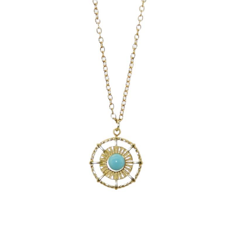 Geometric Eyes Peach Heart Pendant Necklace - Titanium & Stainless Steel