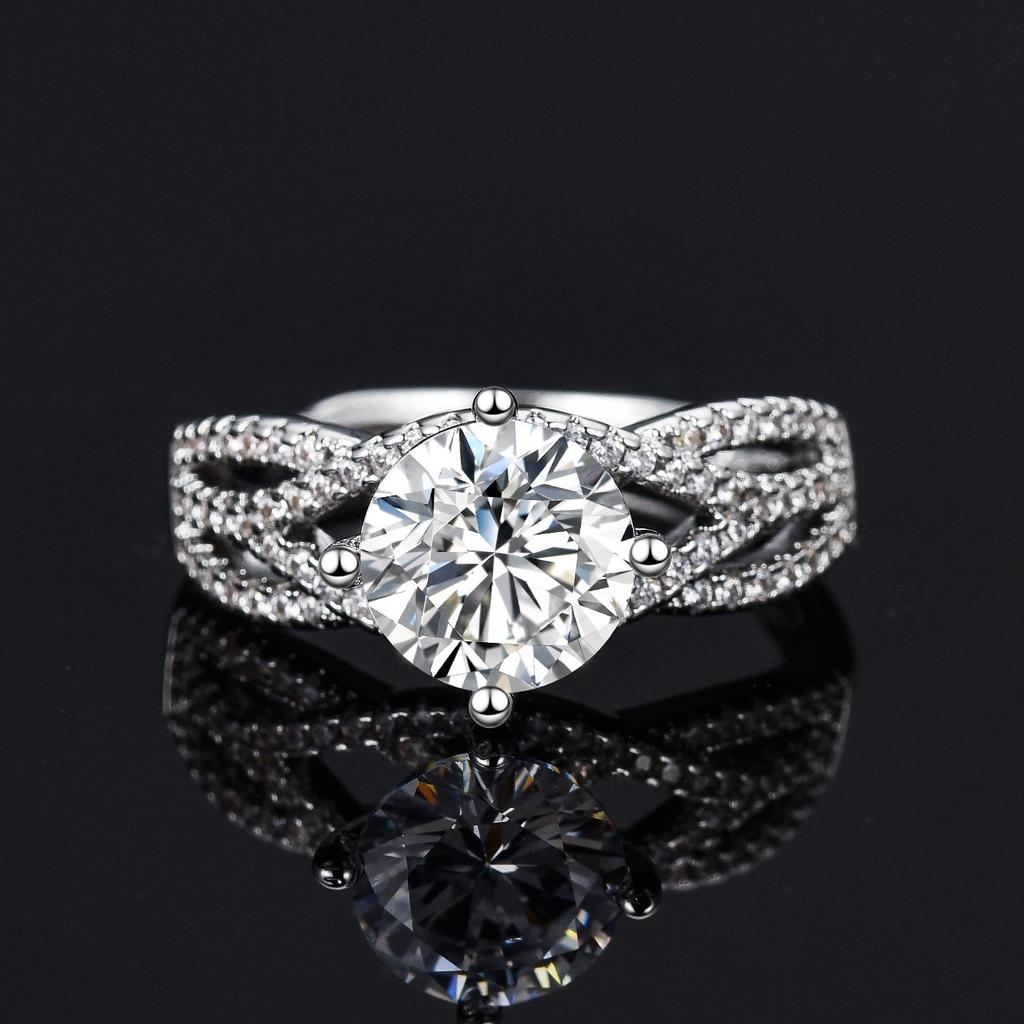 Adjustable 2 Carat Moissanite Wedding Ring with Cubic Zirconia Accents