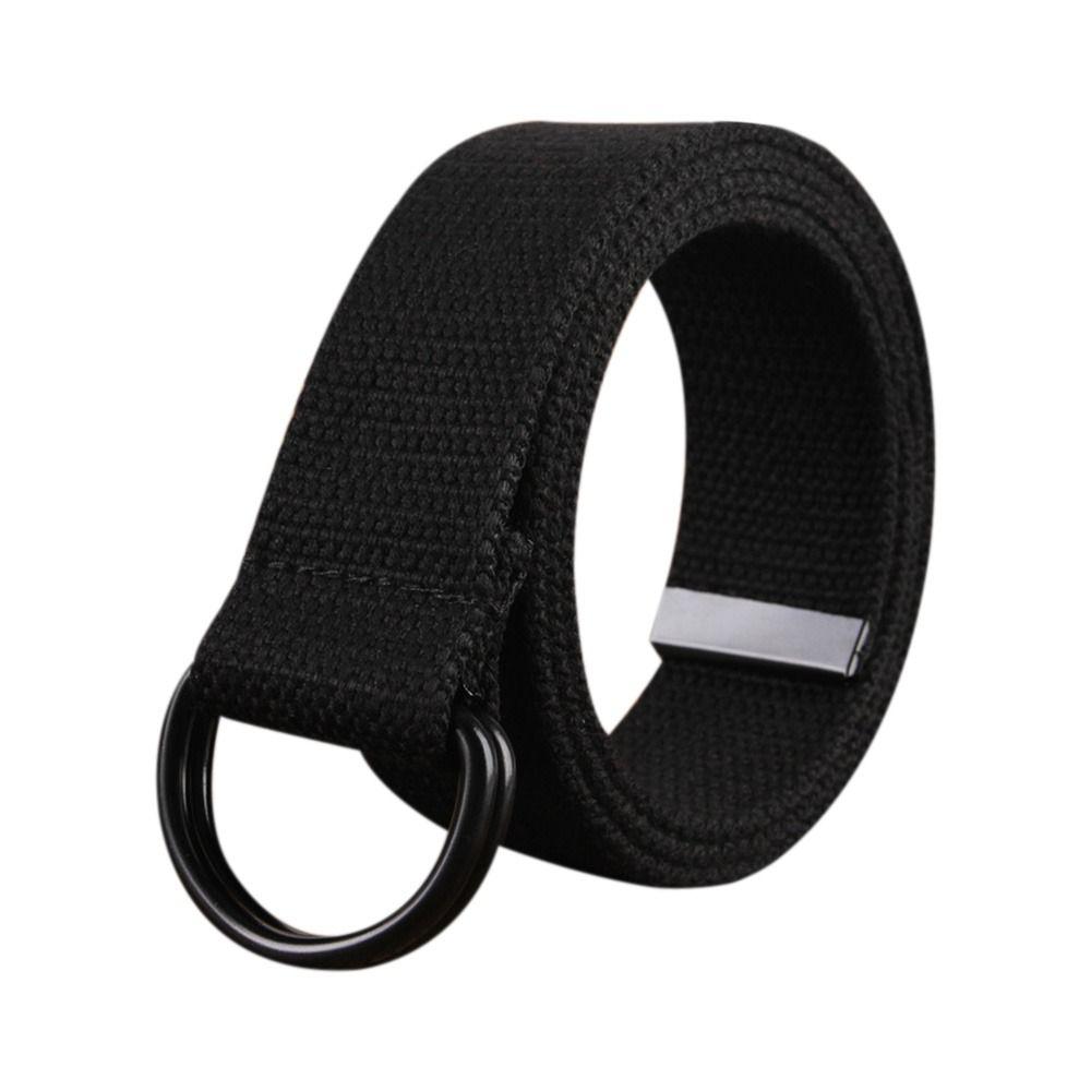 Casual Versatile Black Buckle Nylon Braided Belt Weave Waist Band Canvas Strap Double Ring Waistband