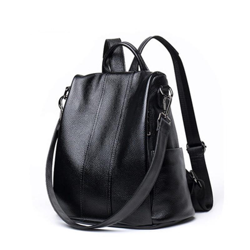 Streetwear Women's Bags, Leather Goods, Solid-color Backpacks, Leather Sewn Ladies' Backpacks