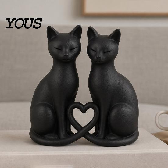 Love Heart Cat Decoration 3D Printed Couple Figurine, Minimalist Heart-Shaped Sculpture, Figurines Romantic Ornaments for Home Office Durable