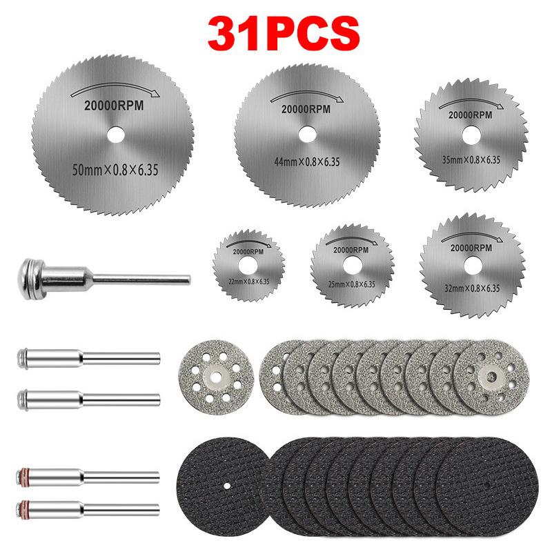 31Pcs Diamond Cutting Discs Sanding Grinding Wheel Circular Saw Blade Woodworking Metal Dremel Mini Drill Rotary Tool Access