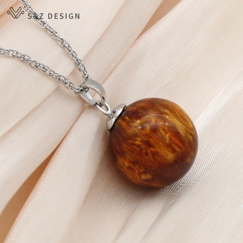 Fashion Rose Gold Color Round Acrylic Beads Pendant Necklace For Women Wedding Party Elegant Jewelry