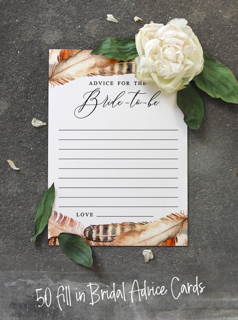 Inkdotpot Advice For The BrideA  CardsA  Set Of 50A  FeathersA  Bridal Shower Activity