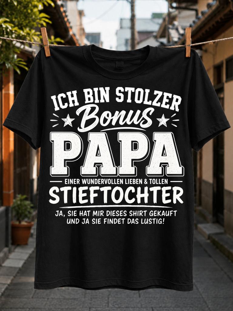 With Proud Bonus Papa Gerunisex Text Stars Bold Varsity Lettering And Stepdaughter Family Humor Theme Unisex All TShirt