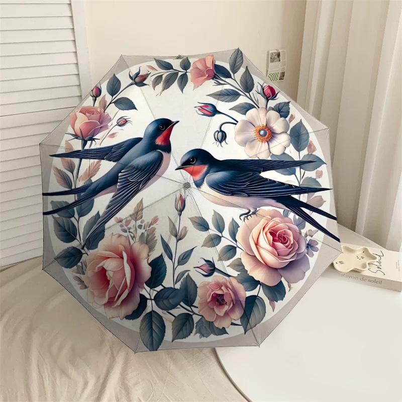 

1pc birds flowers Automatic Open/Close Umbrella with Windproof, 8-Rib Sturdy Canopy, Durable Ribs, Fashionable Design1193A