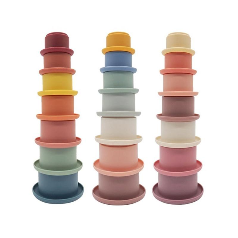 Hourglass Stacking Cup Water Playing Toys for Pools Bathtub Shower Interactive Toy for Baby 6M+ Early Learning 7Pieces