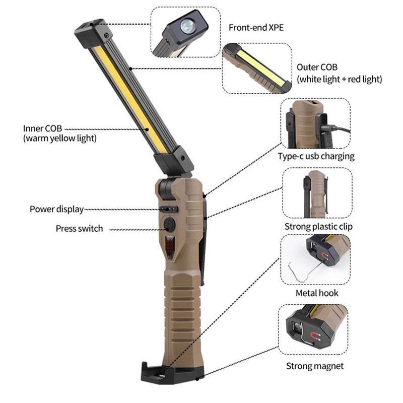 New portable COB LED flashlight USB rechargeable work light magnetic lantern pendant light, work light camping flashlight