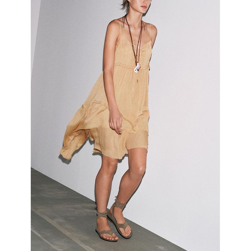 Summer New Product Women's Clothes French Style Casual round Neck Sleeveless Asymmetric Laminated Decoration Dress 5107068