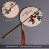 Handmade Waist Fan Antique Fan Han Chinese Clothing Cheongsam Rolling Long Handle Circular Fan Chinese Wind Long Tassel Double-Sided Old Bamboo