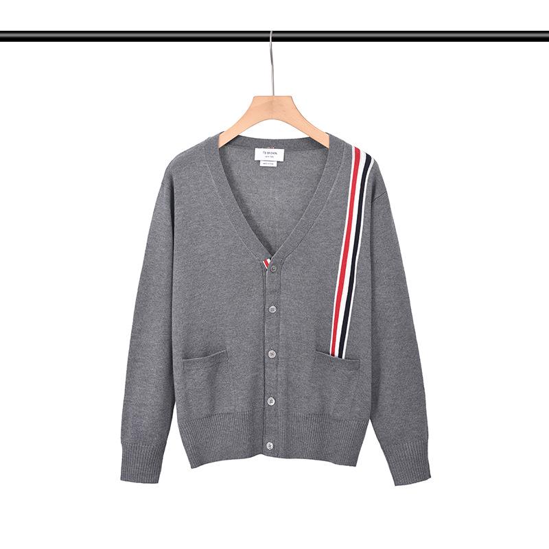 

2025 Autumn Men s Korean Striped Wool Cardigan Sweater Medium серый
