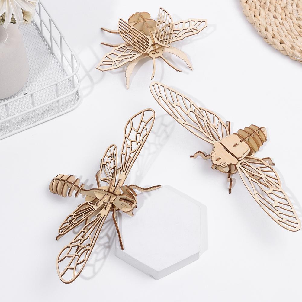 Quality Baby Toy Handmade DIY Jigsaw Board Wooden Puzzle Montessori 3D Puzzle Wood Insect Animal