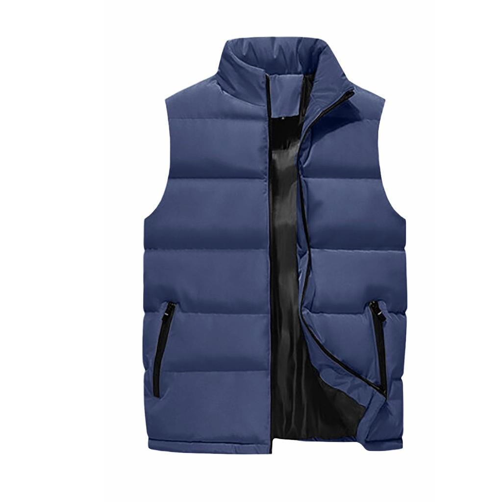 Men's Solid-color Casual Vest, Men's And Women's Zipper Stand-up Collar Thickened Warm Vest Jacket