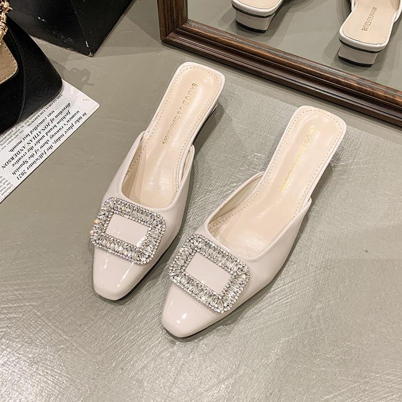 

2025 новые простые остроконечные темпераментные туфли со стразами и пряжкой, женская верхняя одежда, полутапочки с сумкой на голову, модные повседневные туфли muller 39