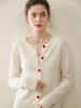 Women's Round Neck Cashmere Cardigan - Soft, Knitted Sweater with Heart Buttons, Versatile Solid Color Top