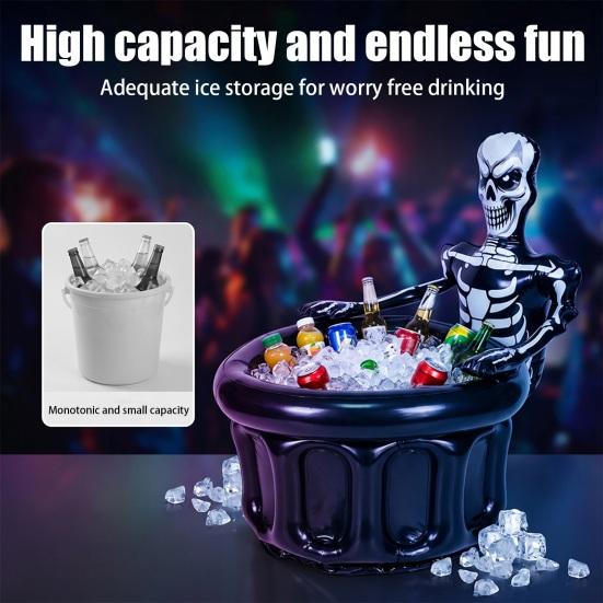 Inflatable Skull Ice Bucket Halloween Party Drink Tub Skeleton Beer Cooler For Decor