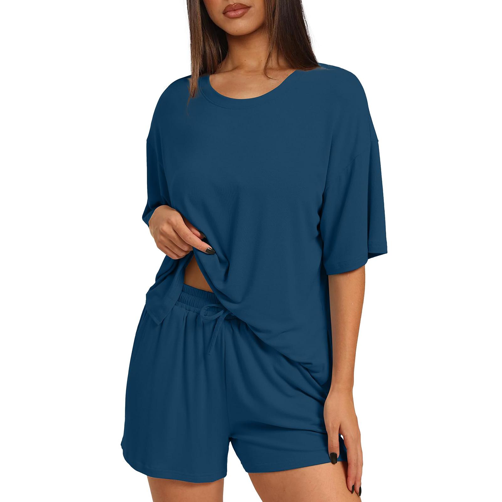 

Women s Loose And Fashionable Casual Short Sleeved Shorts Two-piece Set XL