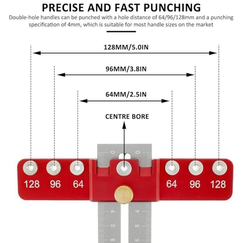 Cabinet Hardware Doweling Jig,Adjustable Cabinet Template Tool for Knobs,Handles and Pulls,Self Centering Punch Locator