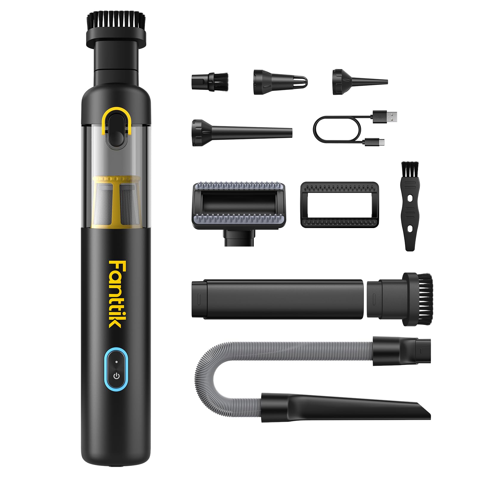 

Ручной автомобильный пылесос Fanttik Slim V8 Apex 19000 Па Мощное всасывание и выдув 40 минут непрерывной быстрой работы для и клавиатуры Очиститель, Всасывание, чёрный