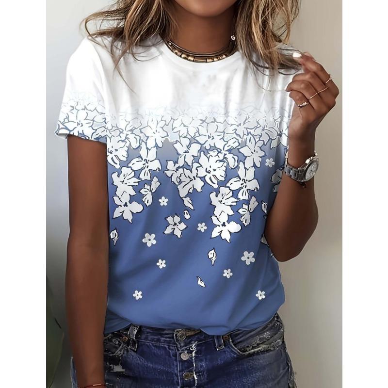 Summer Round Neck 3D Fashionable and Minimalist Print Top Fashionable Casual Short Sleeved Women's T-shirts