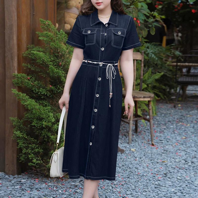 

ZANZEA Женское повседневное платье-рубашка с отложным воротником и коротким рукавом 5XL темно-синий