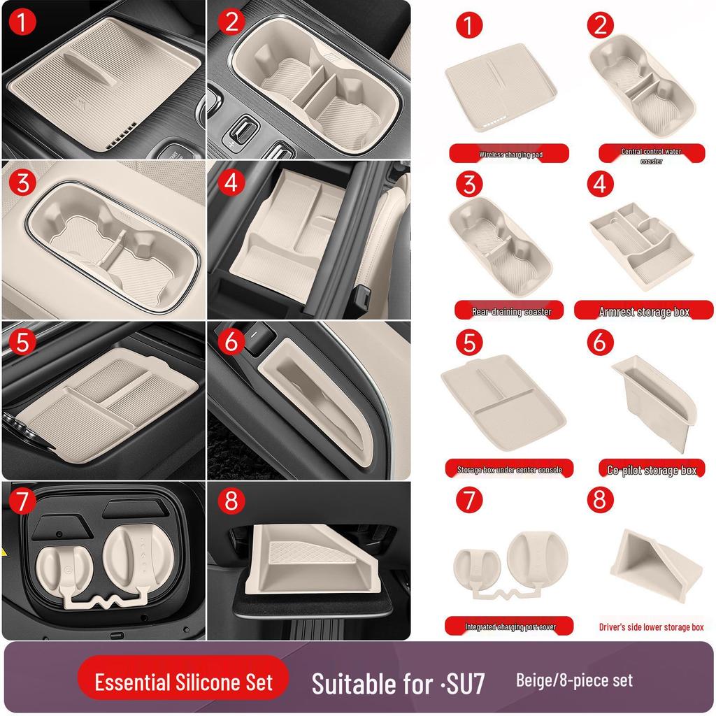 Silicone Mats for Xiaomi SU7/YU7: Center Console, Cup Holders, and Interior Essentials