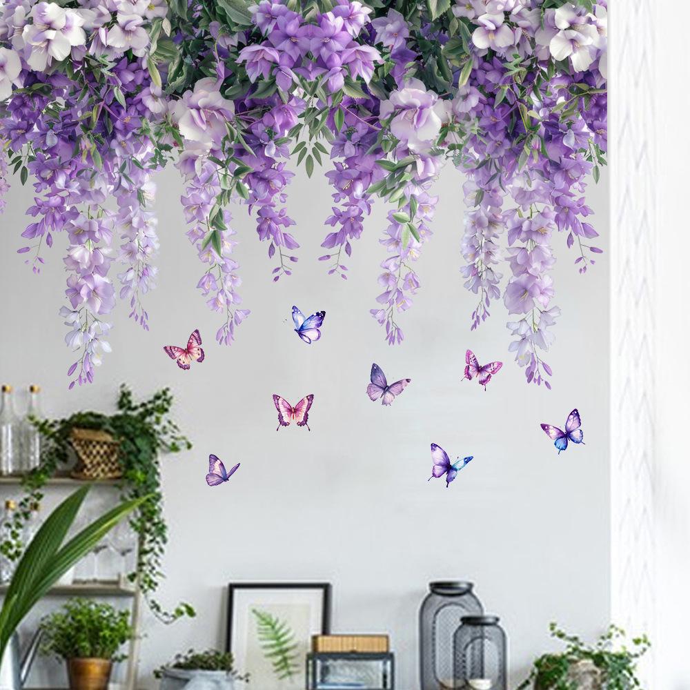 Flower Plants Wall Stickers Home Decoration Bedroom Adhesive Decals Wallpaper