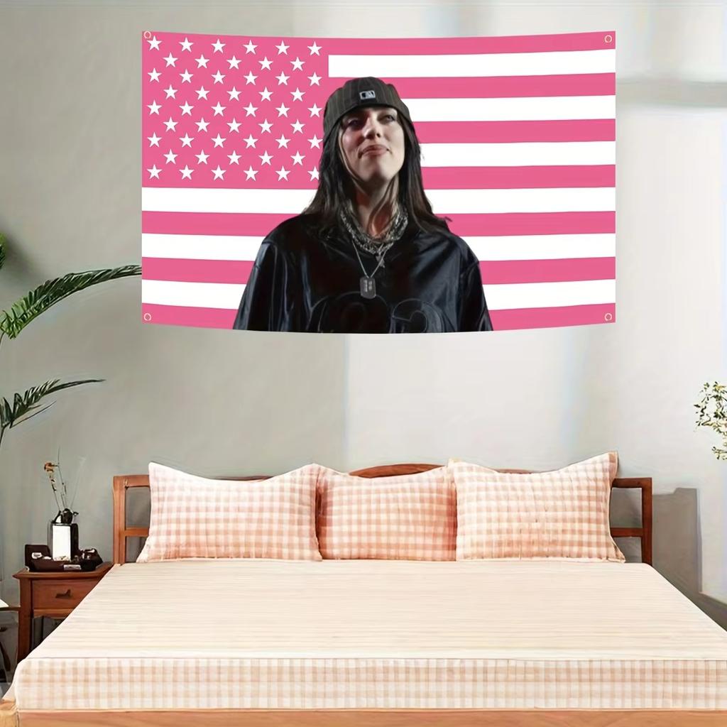 1 Pc Billy Arish American Flag Design Decorative Tranquil Pink and Black Fabric for IndoorOutdoor Wall Decoration