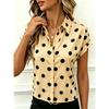 Women Polka Dot Lapel Roll Up Short Sleeve Button Down Casual Loose Blouse Shirt