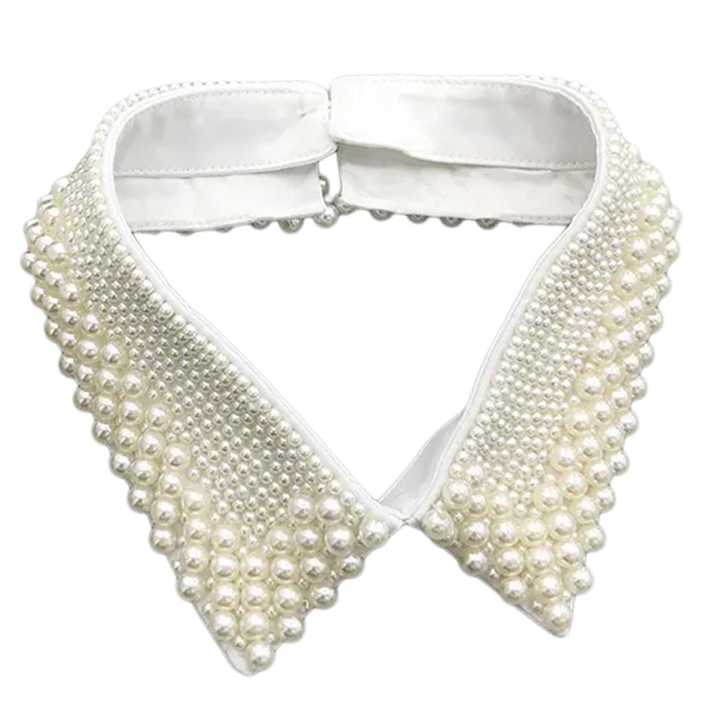 Elegant Imitation Pearls Accented Detachable Faux Collar Enhances Clothing Layers for Women Beaded Bib Choker Neckalce
