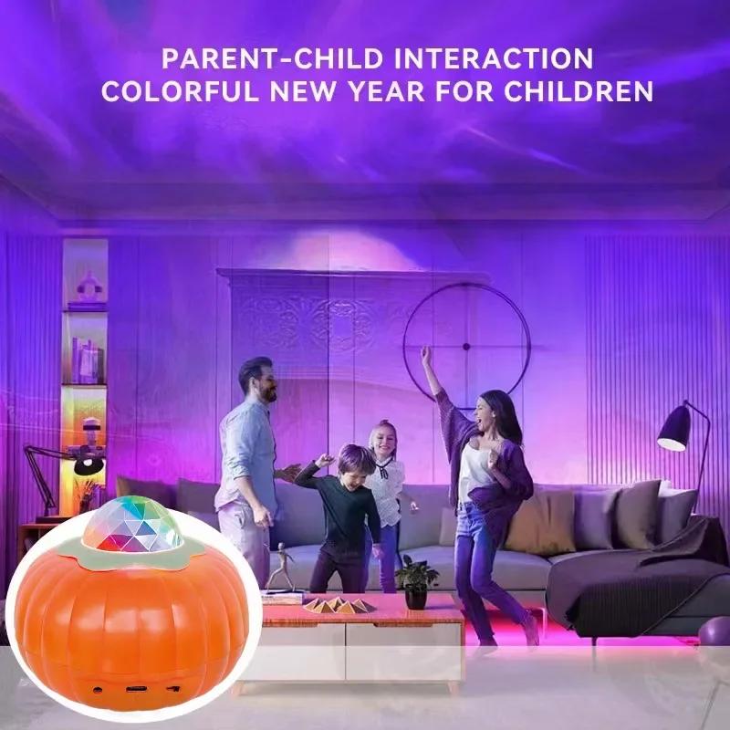 LED Starry Sky Pumpkin Projector Light With Remote Control And Sound-Controlled Auto Rotating Aurora Night Light for Halloween