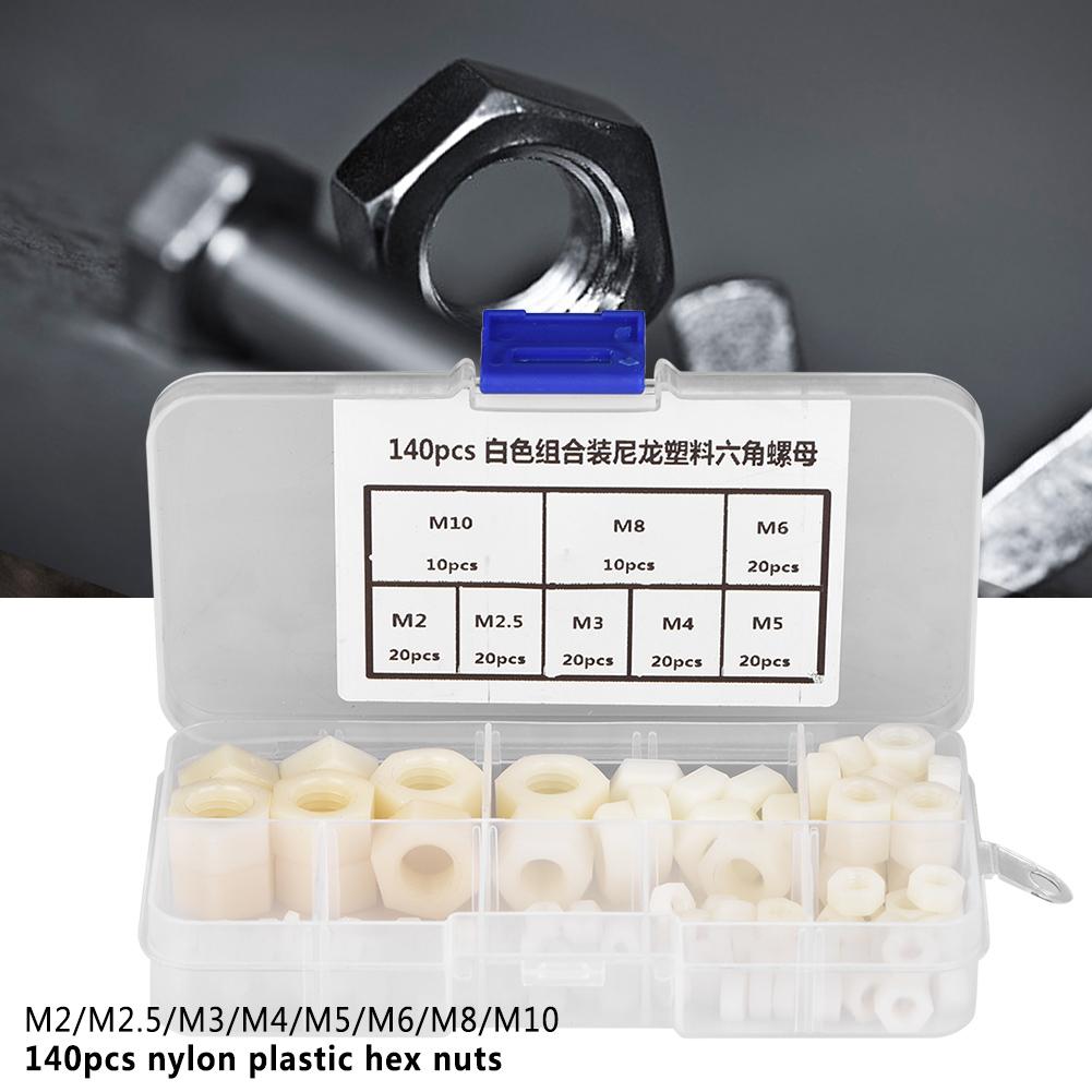 140pcs M2CelsiusM2.5CelsiusM3CelsiusM4CelsiusM5CelsiusM6CelsiusM8CelsiusM10 Thread Nylon Plastic Hex Hexagonal Nuts (Black)